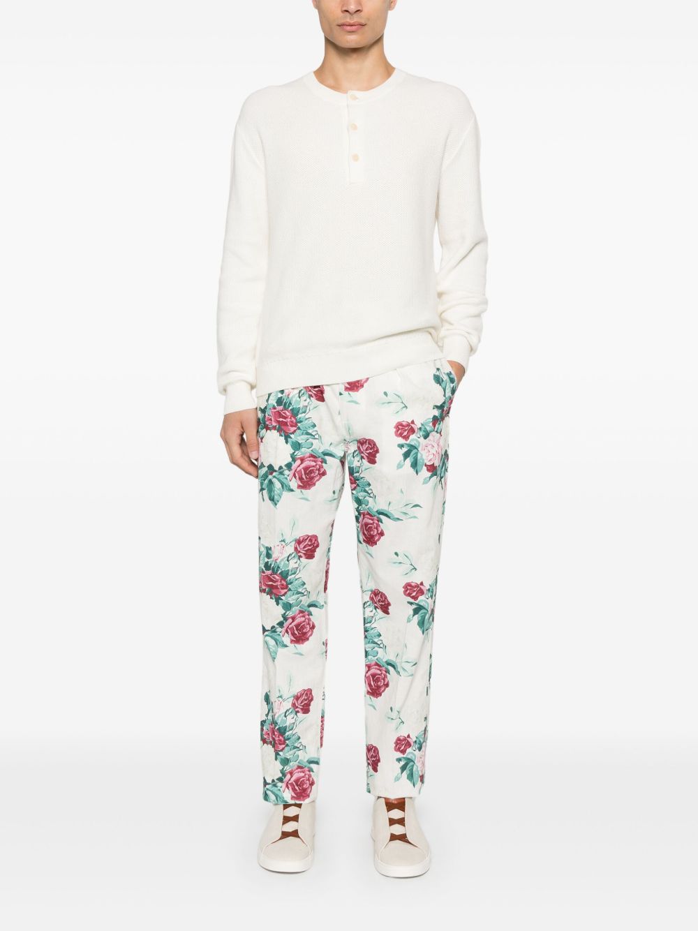 FURSAC Broek met bloemenprint - Wit