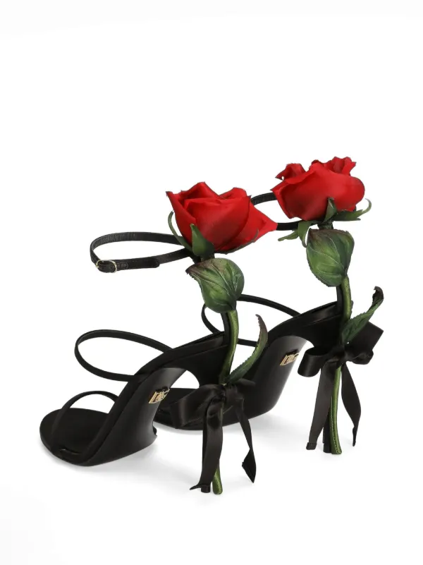 Dolce & Gabbana 105mm rose-appliqué Sandals | Black | FARFETCH UK
