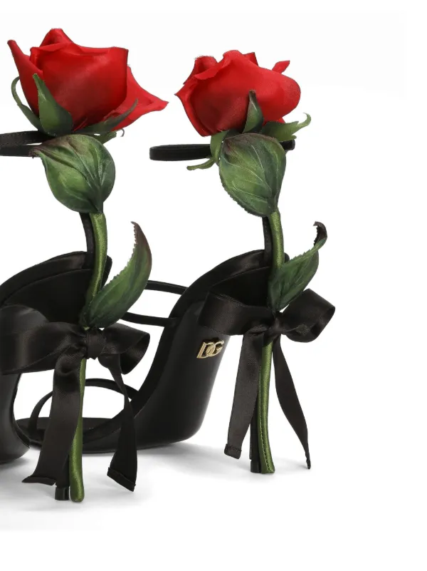 Dolce & Gabbana 105mm rose-appliqué Sandals | Black | FARFETCH