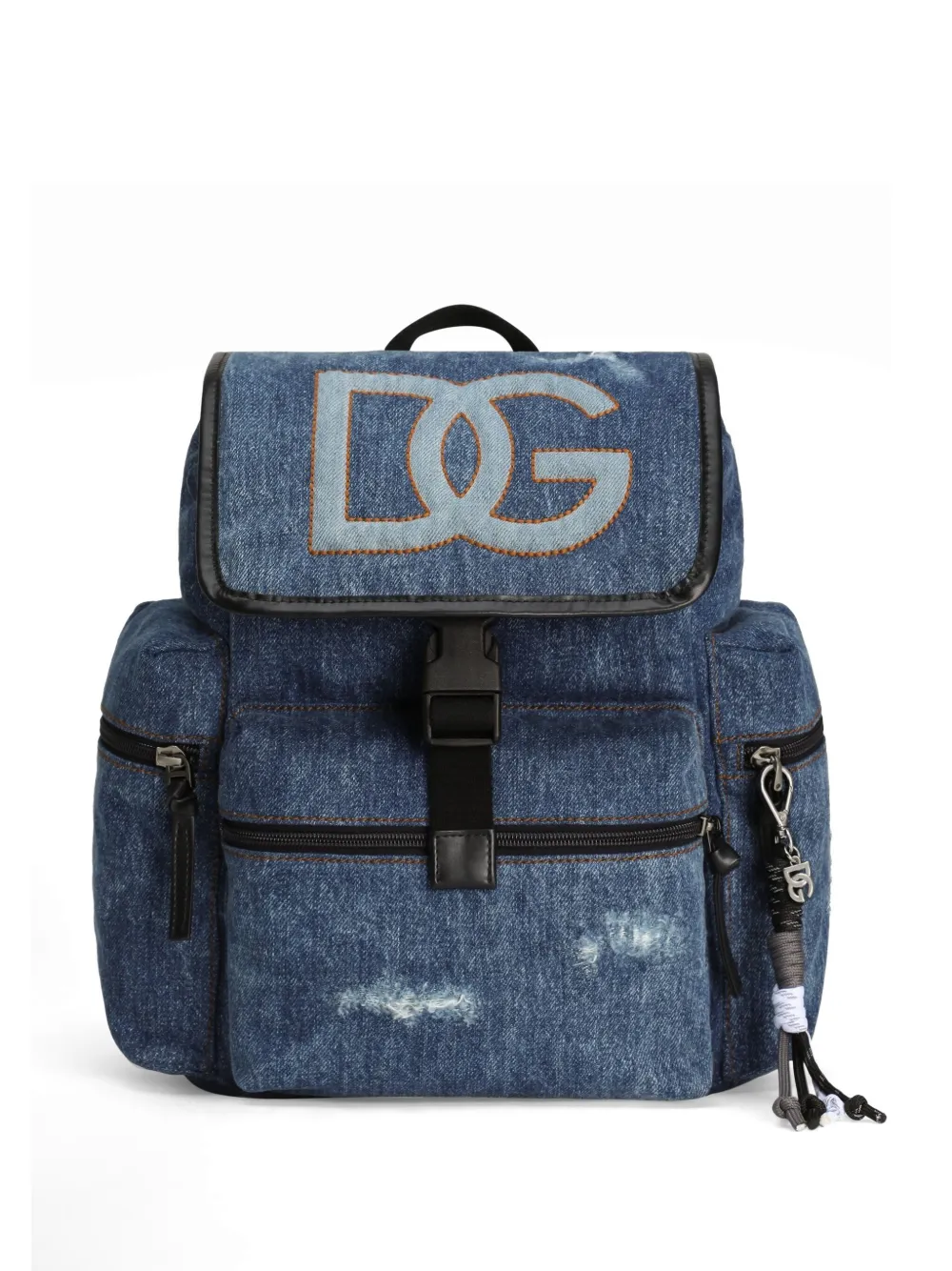 Dolce & Gabbana Stitched-logo Denim Backpack In Blue
