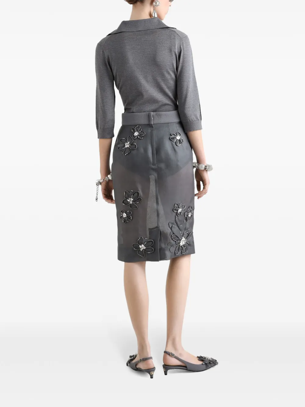 Dolce & Gabbana Midi-rok met bloemenapplicatie Grijs