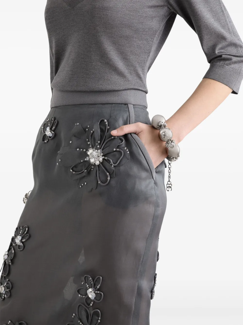 Dolce & Gabbana Midi-rok met bloemenapplicatie Grijs