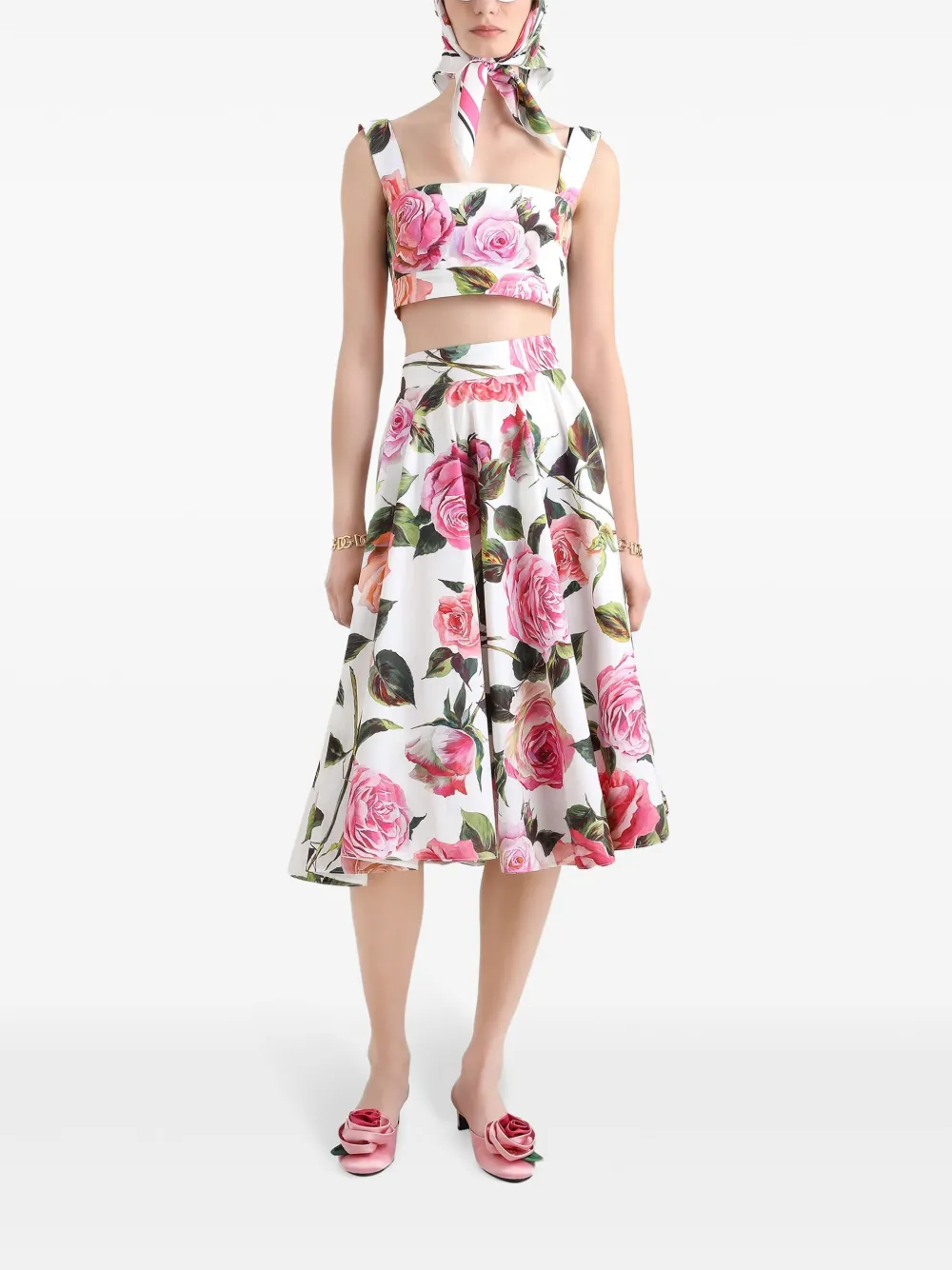 Dolce & Gabbana Midi-jurk met bloemenprint - Wit