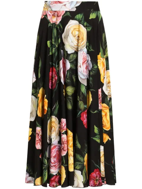 Dolce & Gabbana floral-print charmeuse midi skirt