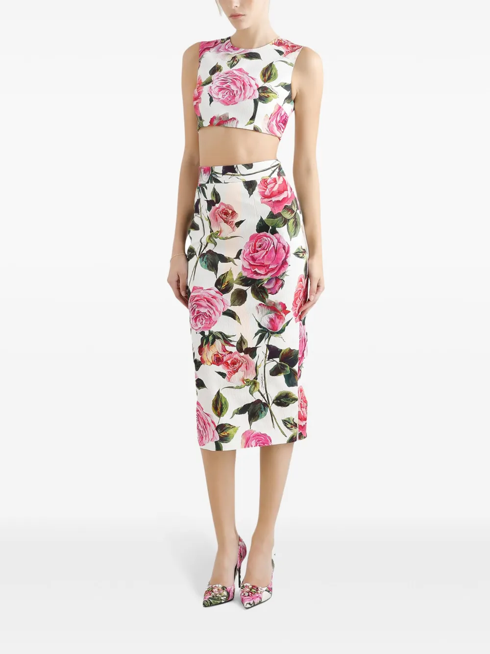 Dolce & Gabbana Midi-jurk met bloemenprint - Wit