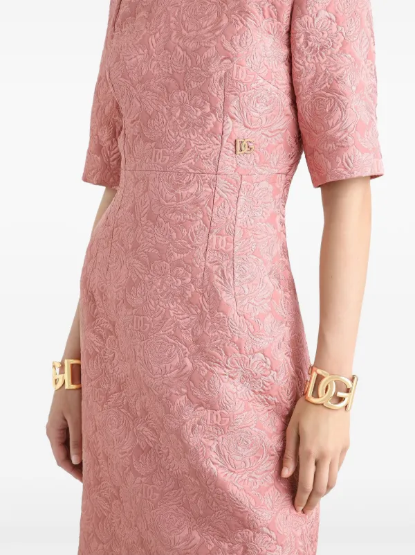 knee length dresses for ladies Pink Floral Jacquard Sleeveless Midi Dress  John Paul Ataker