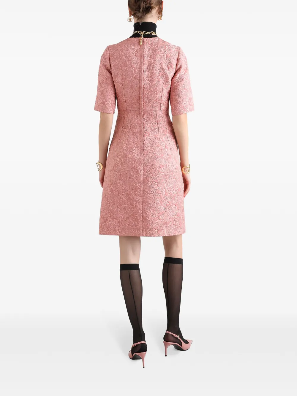 Dolce & Gabbana Midi-jurk met bloemen jacquard Roze