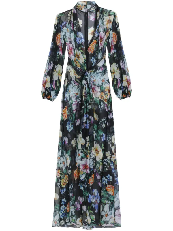 ワンピース Dolce&Gabbana Black Dress With Floral Print Floral silk-blend midi dress in black - Dolce Gabbana