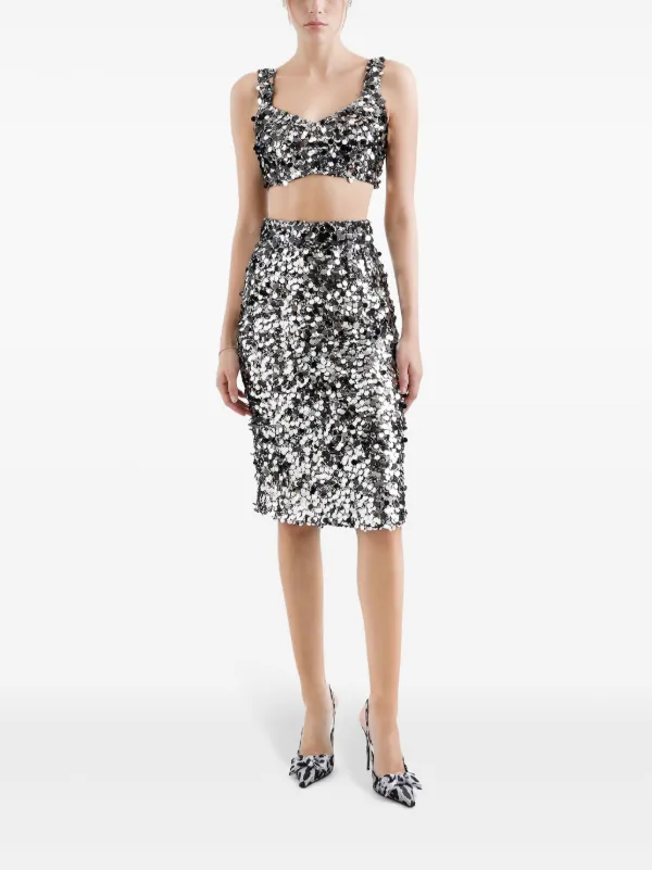 Dolce & Gabbana スパンコール クロップドトップ | シルバートーン