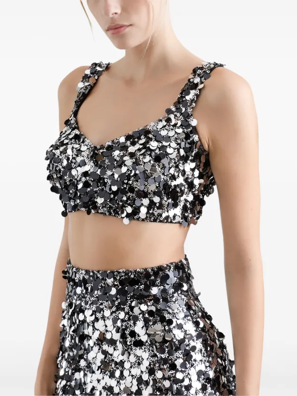 【VIP価格】DOLCE & GABBANA Sequin Crystal Crew Top Dolce & Gabbana sequin-embellished Cropped Top | Silver