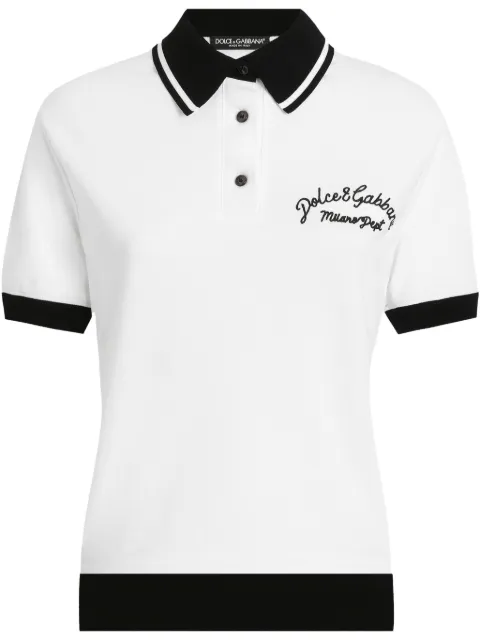 Dolce & Gabbana logo-embroidered cotton polo top