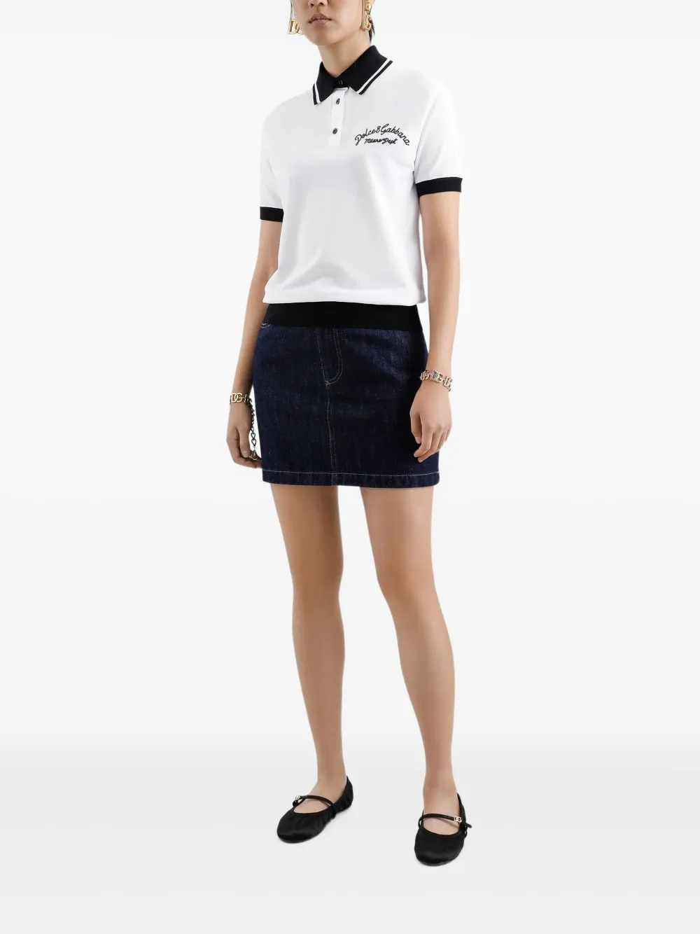 Dolce & Gabbana logo-embroidered cotton polo top - Wit