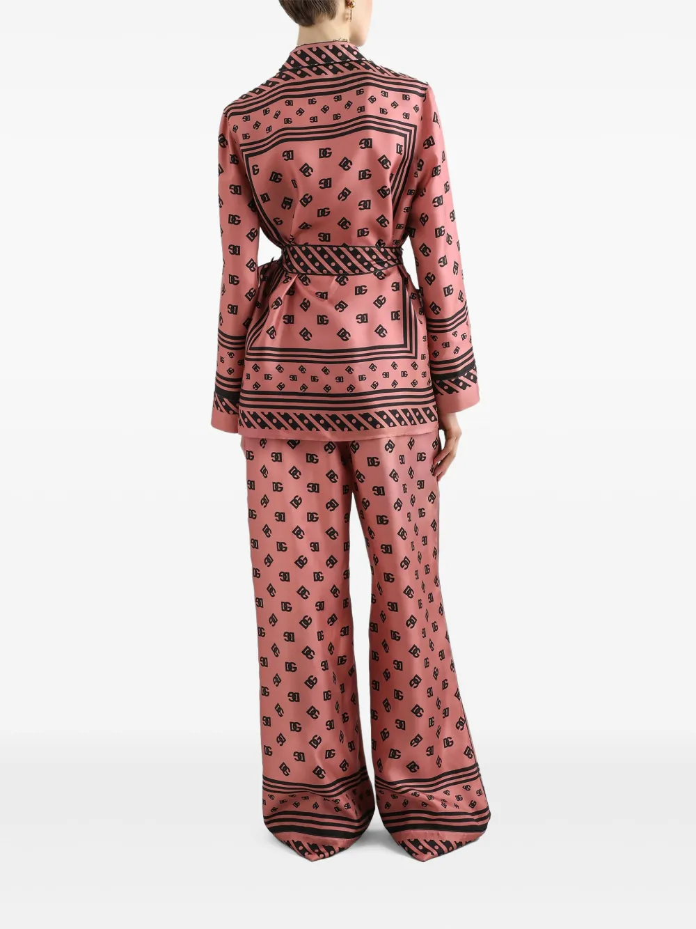 Dolce & Gabbana Silk Satin Jacquard Pajamas With Full Dg Logo In Pink