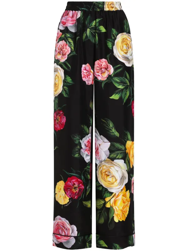 【DOLCE&GABBANA】ローズプリント 伸縮性ウエストパンツ Dolce & Gabbana ローズプリント パンツ | ブラック | FARFETCH JP