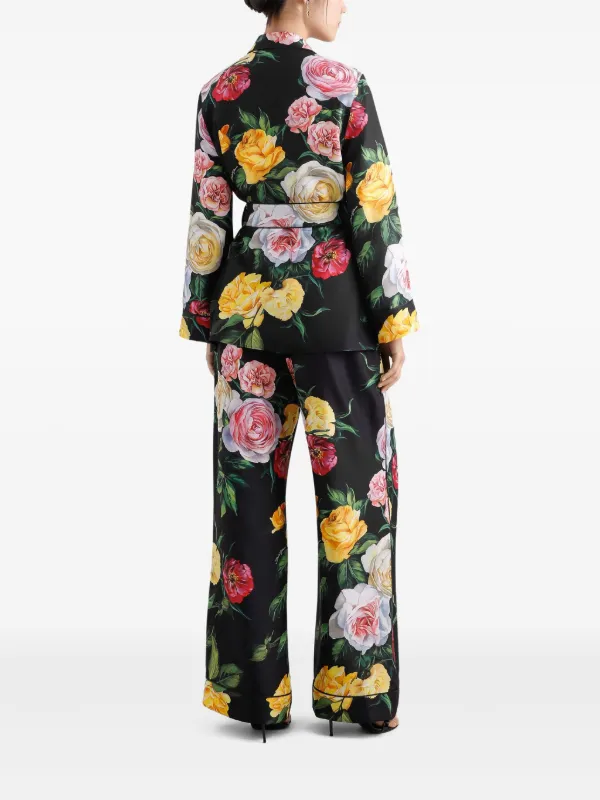 Dolce & Gabbana ROSE タックパンツ Dolce&Gabbana Girl's Rose-Print Wide Leg Pants, Size 4-6