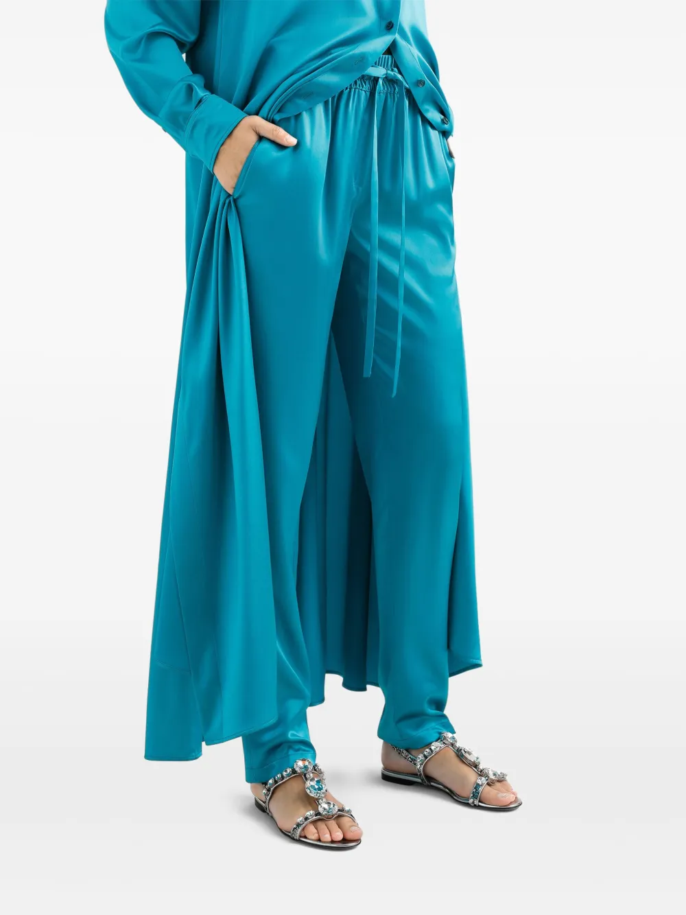 Dolce & Gabbana Satijnen broek met trekkoord taille Blauw