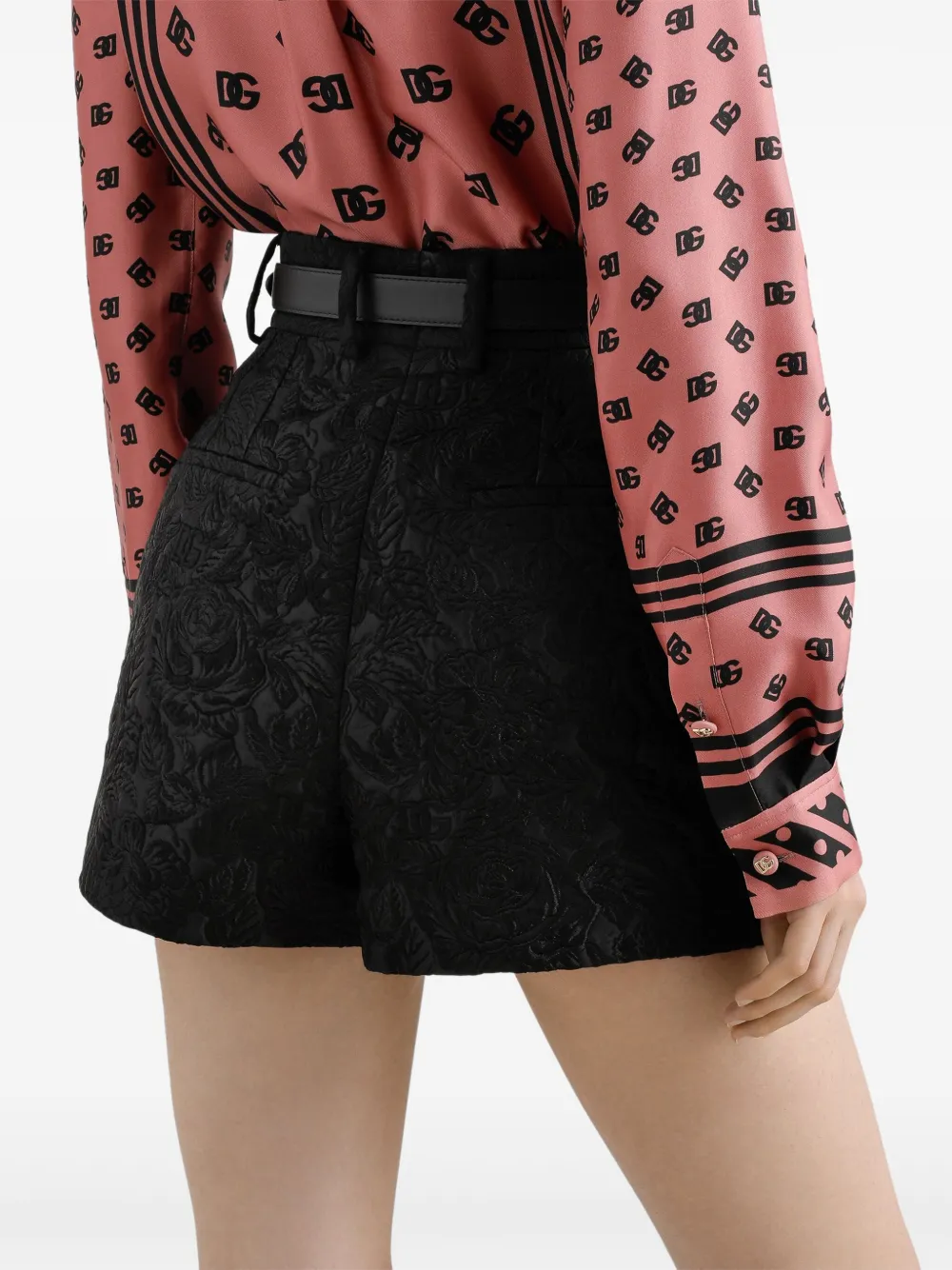 Dolce & Gabbana Shorts met brokaat-effect en bloemenprint Zwart