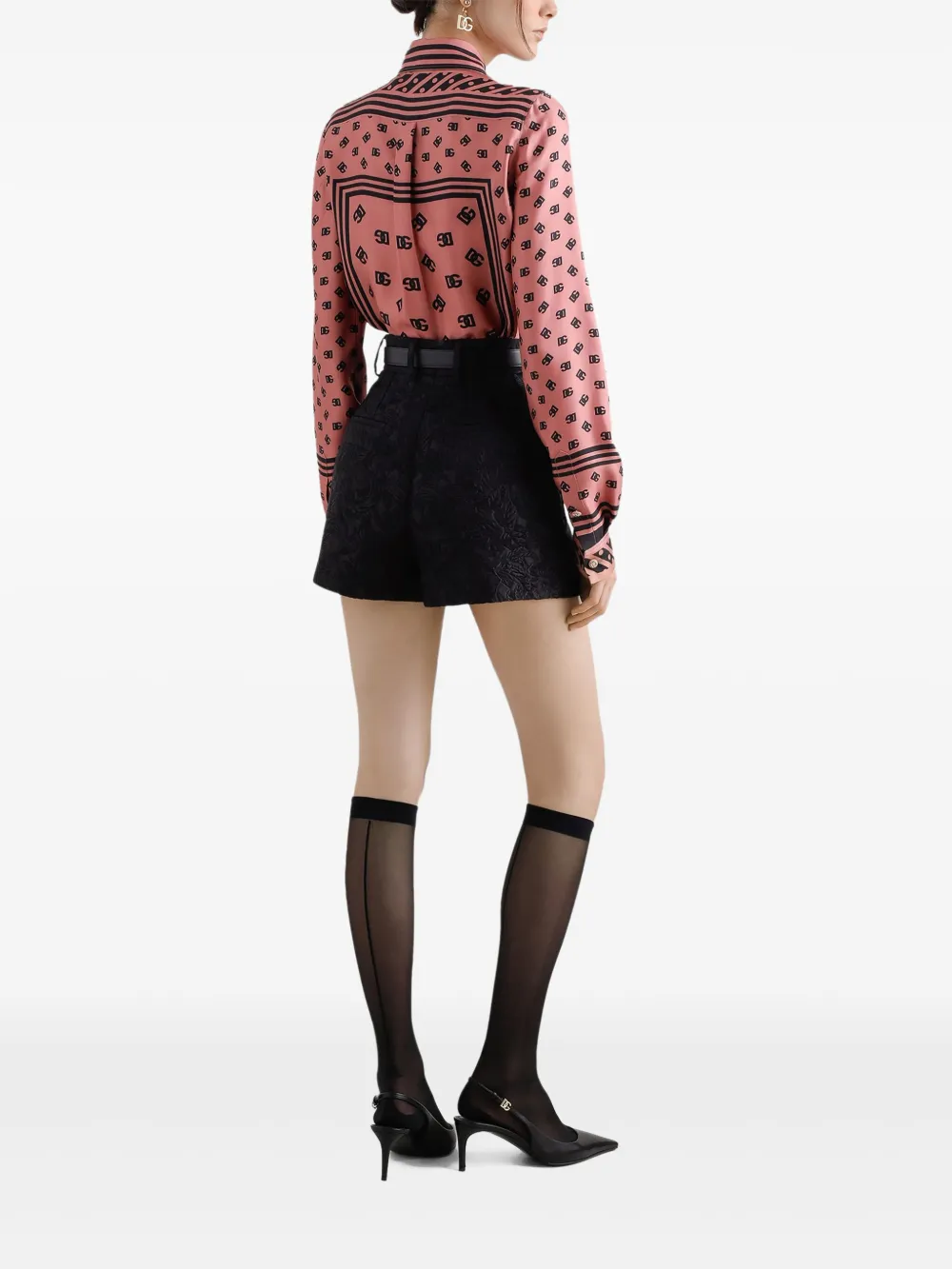Dolce & Gabbana Shorts met brokaat-effect en bloemenprint Zwart