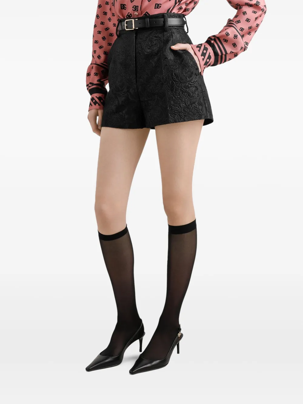 Dolce & Gabbana Shorts met brokaat-effect en bloemenprint Zwart