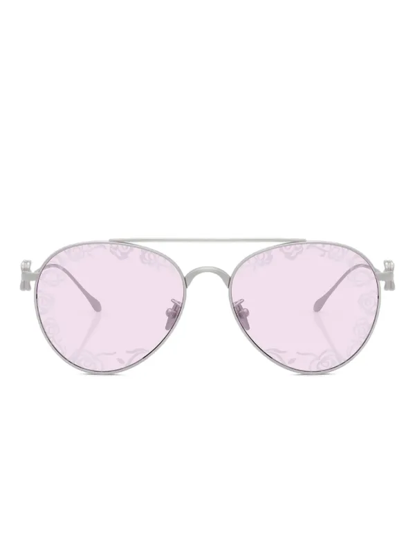 Giorgio Armani Rose-embellished Round Sunglasses in Silver