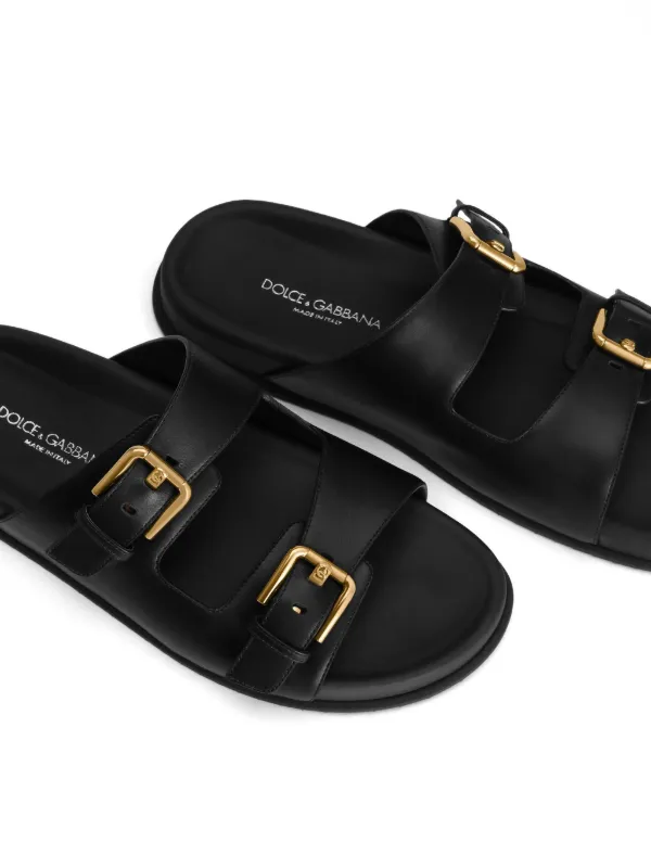 国内配送【DOLCE&GABBANA】ブラック レザー サンダル Dolce & Gabbana レザーサンダル | ブラック | FARFETCH JP