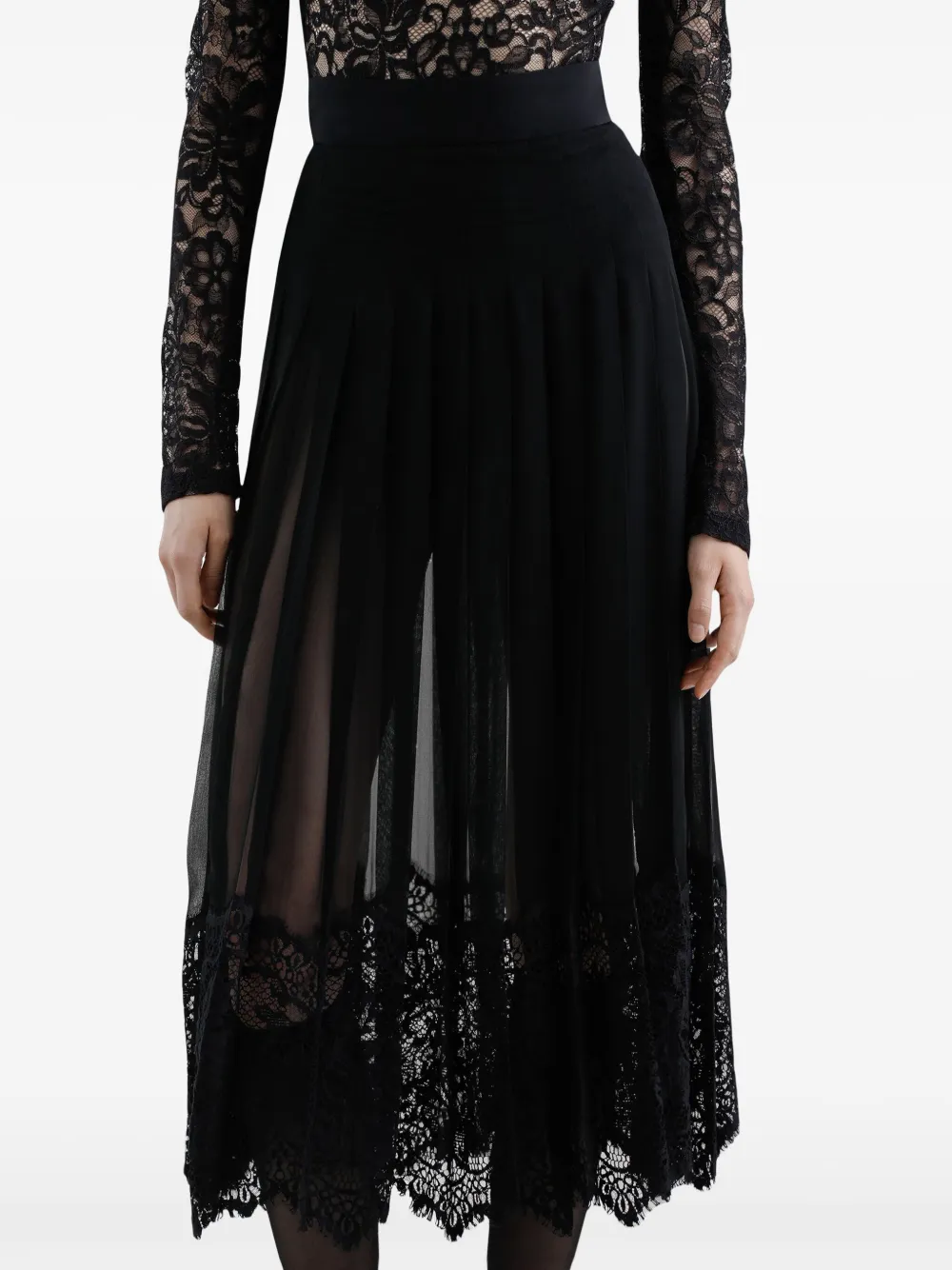 Dolce & Gabbana Midi-jurk met bloemenkant Zwart