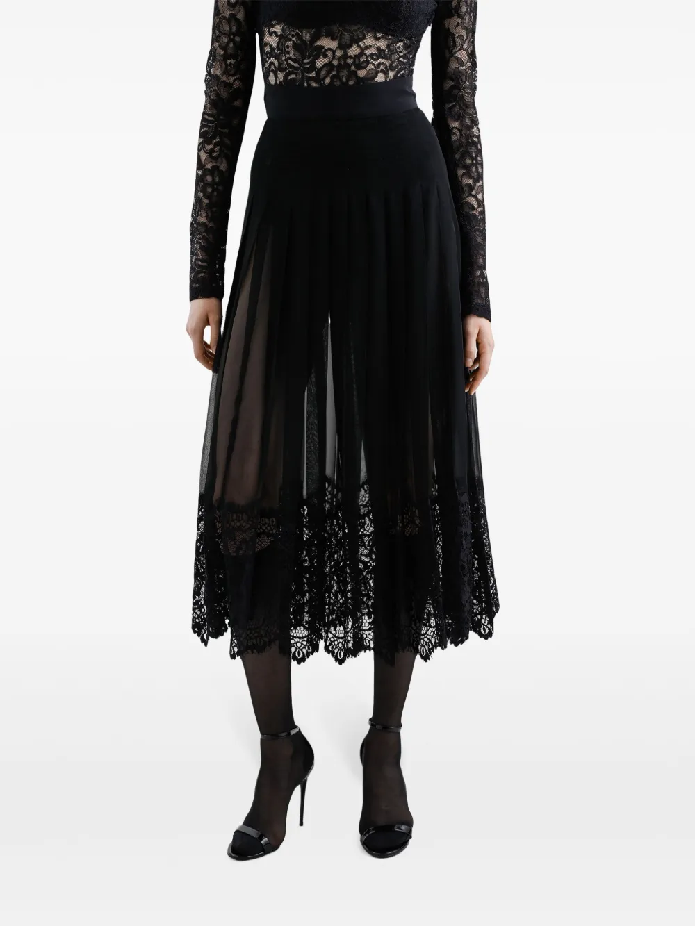 Dolce & Gabbana Midi-jurk met bloemenkant Zwart