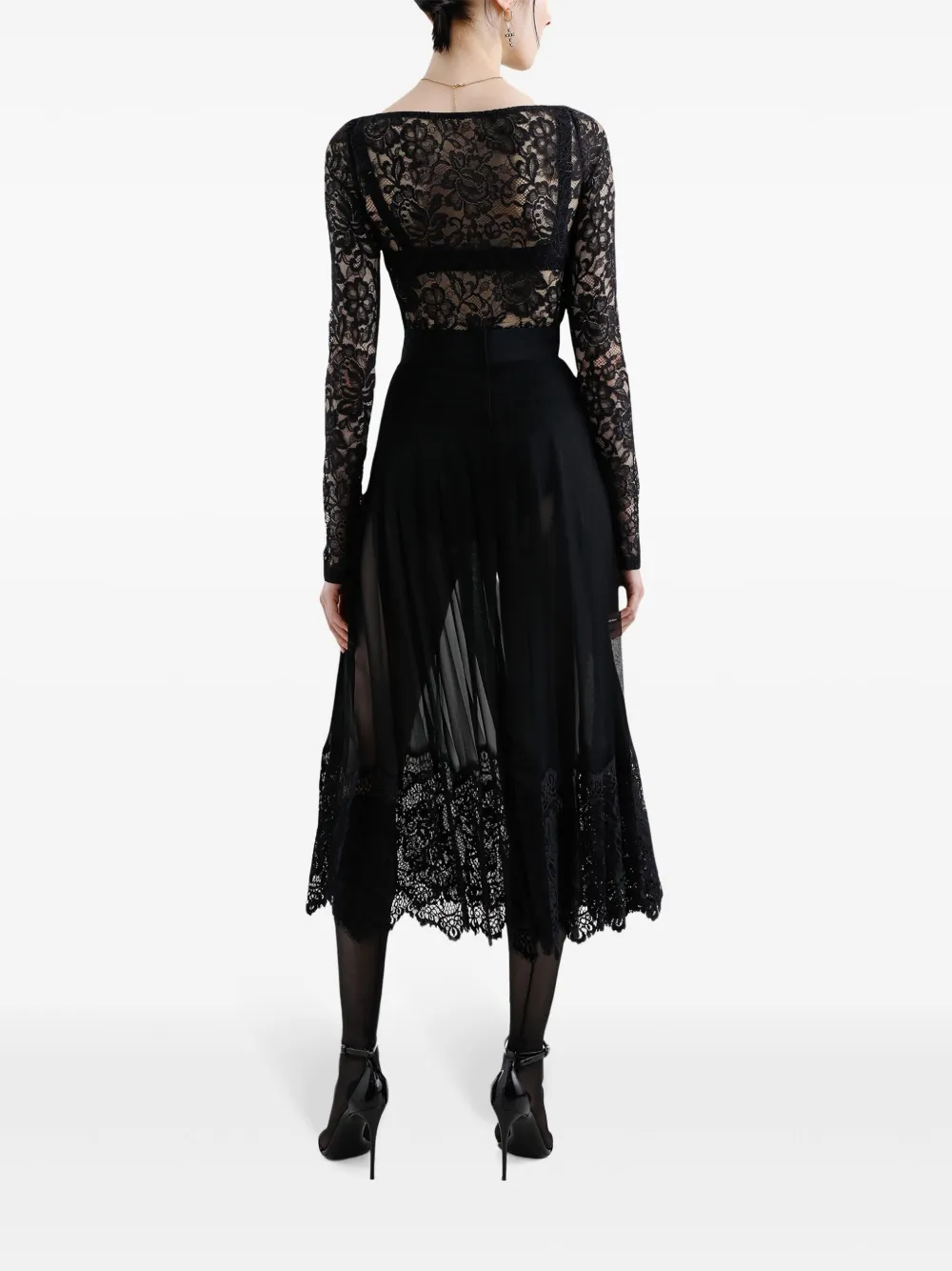 Dolce & Gabbana Midi-jurk met bloemenkant Zwart
