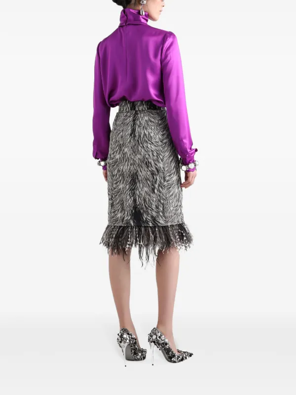 Faux-fur Panneled Belted Skirt