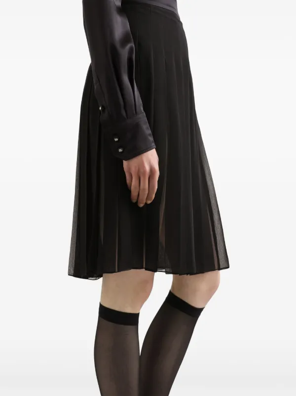 Jupe Dolce & Gabbana En Soie Plissée Et Cuir Véritable - Taille 40, Noir, Neuve Sans étiquettes