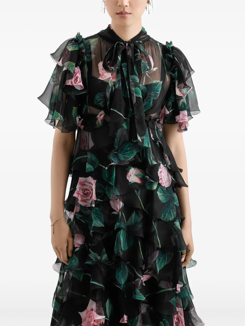 Dolce & Gabbana Midi-jurk met bloemenprint Zwart