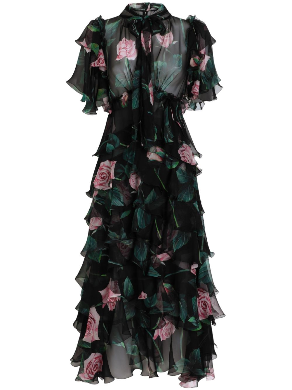 Dolce & Gabbana Midi-jurk met bloemenprint Zwart