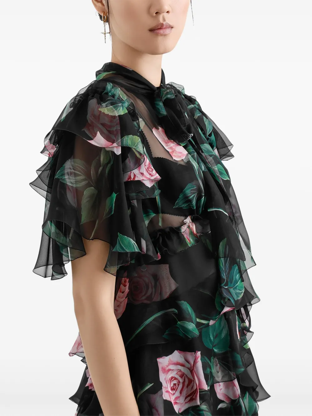 Dolce & Gabbana Midi-jurk met bloemenprint Zwart