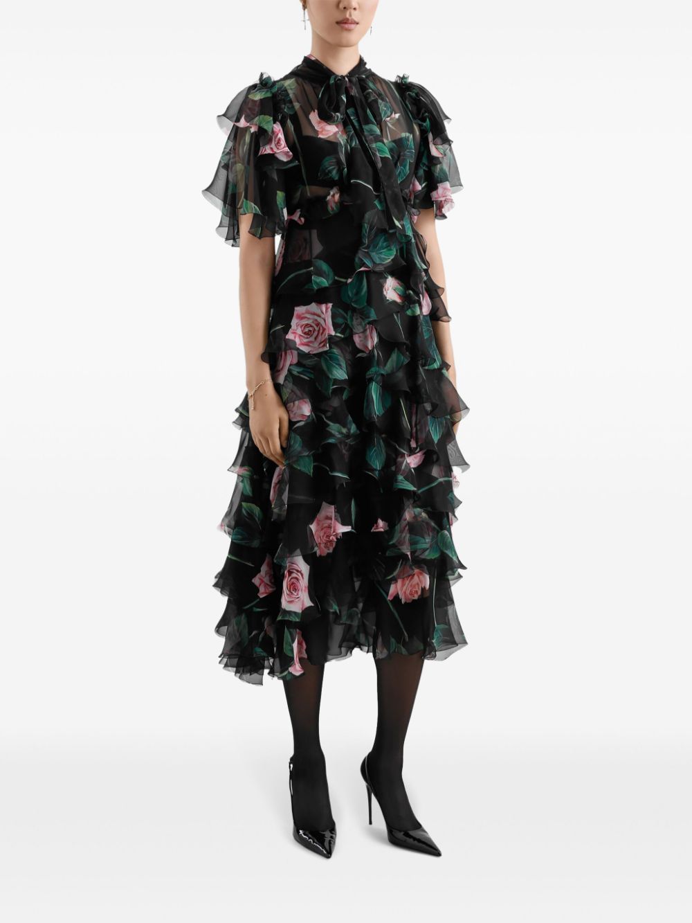 Dolce & Gabbana Midi-jurk met bloemenprint - Zwart