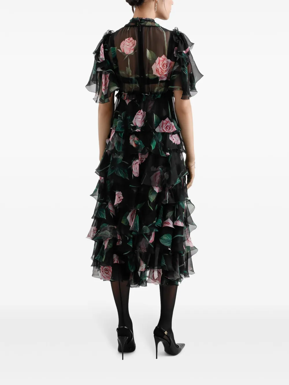 Dolce & Gabbana Midi-jurk met bloemenprint Zwart