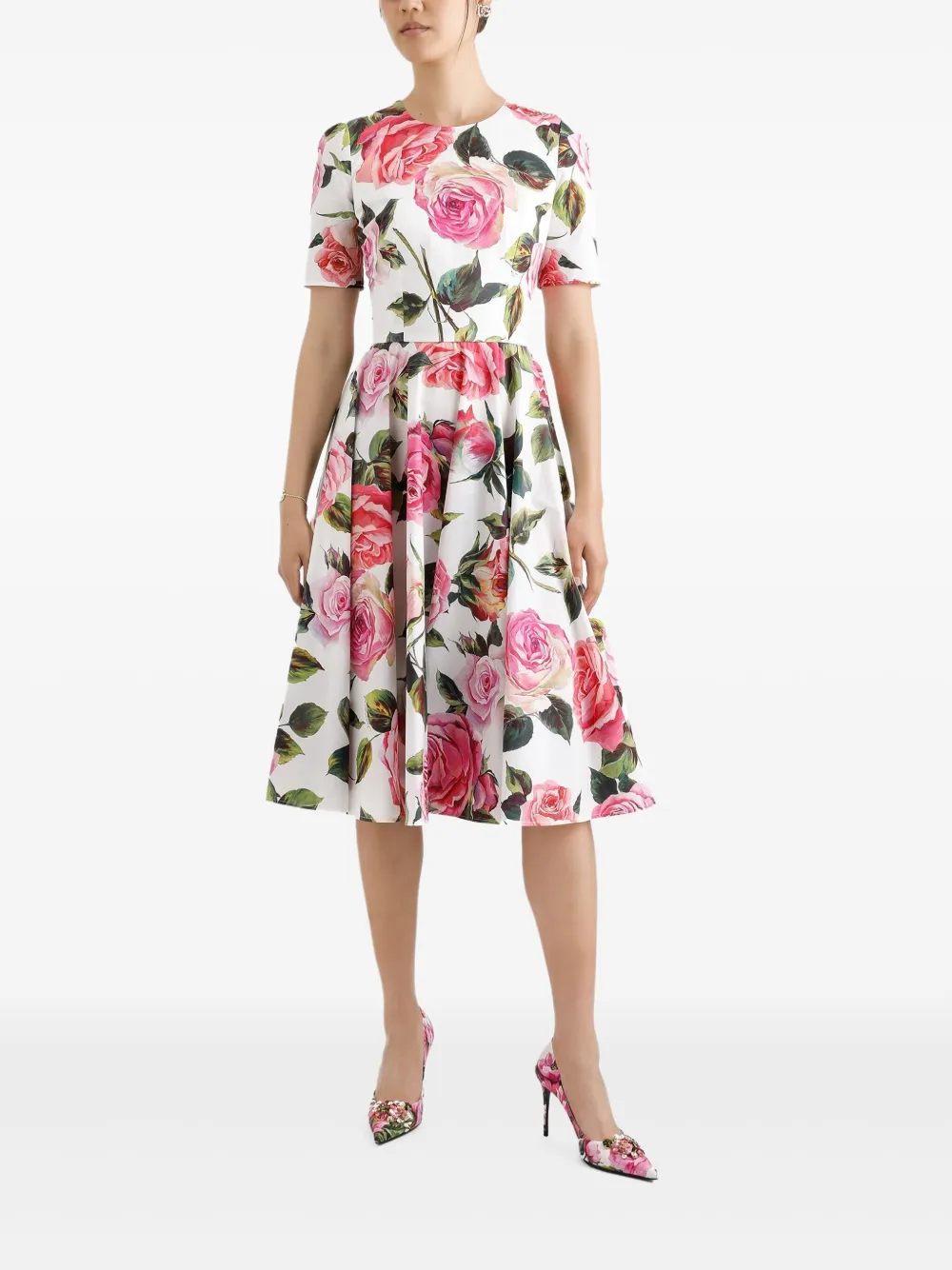 Dolce & Gabbana Midi-jurk met bloemenprint - Wit