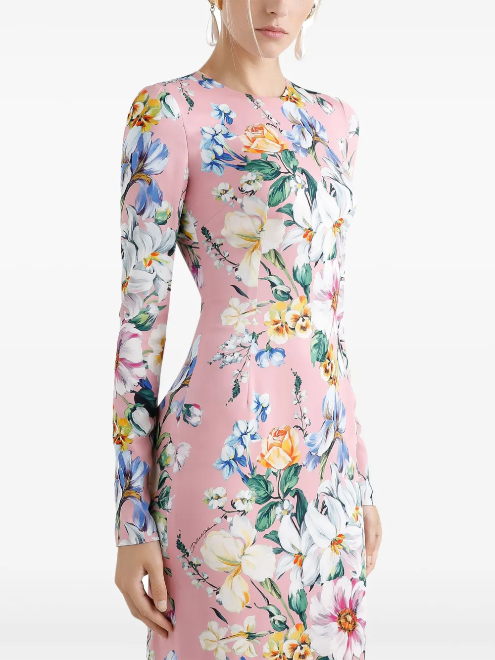 Shop Dolce & Gabbana Floral-print Midi Dress In Rosa