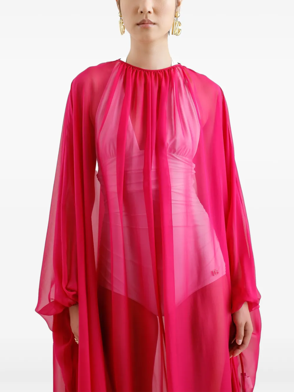 Dolce & Gabbana Sheer Kaftan Dress In Pink