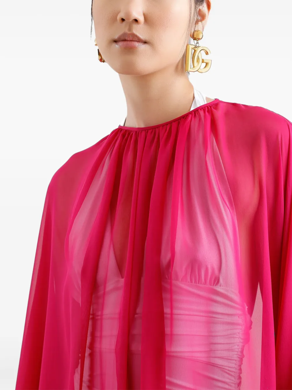 Dolce & Gabbana Sheer Kaftan Dress In Pink