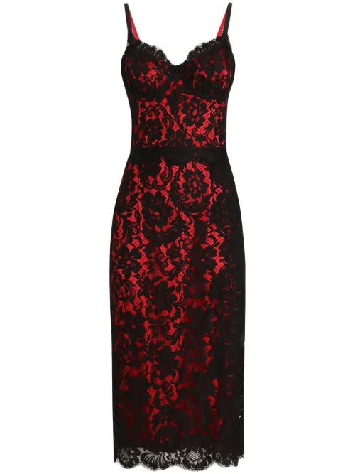 Robe mi-longue à fleurs en dentelle - Dolce & Gabbana - Modalova