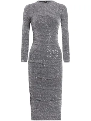 knee length dresses for ladies O Neck Long Sleeve Luxury Sequin Feather Midi Dress Elegant White Sequ –  Bartolini main image 0