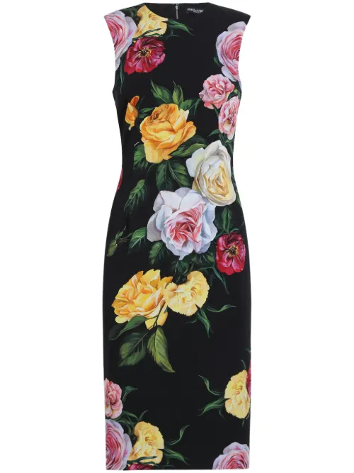Robe mi-longue à fleurs - Dolce & Gabbana - Modalova