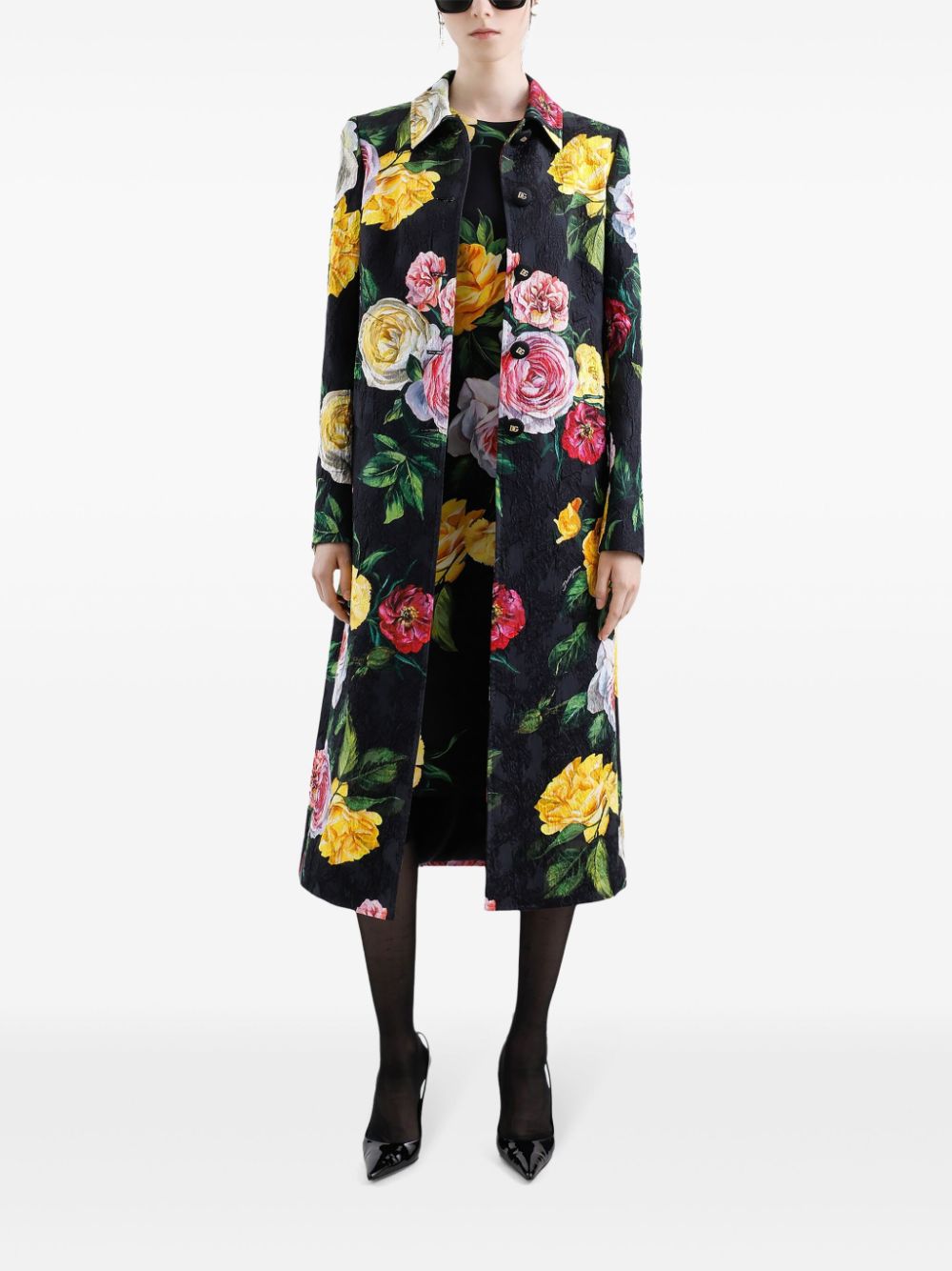 Dolce & Gabbana Midi-jurk met bloemenprint - Zwart