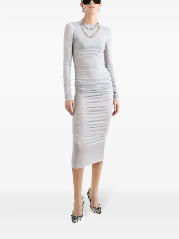 Dolce & Gabbana Draped Wool Jersey Calf-length Dress - Grey Dolce & Gabbana Draped Wool Jersey Calf-length Dress - Grey