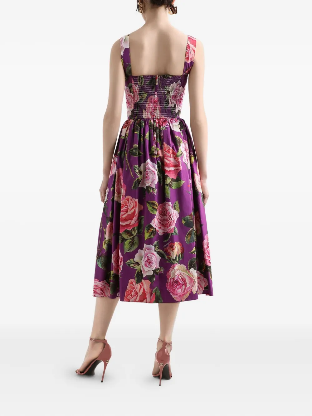 Dolce & Gabbana Rose-print Midi Dress In Multi