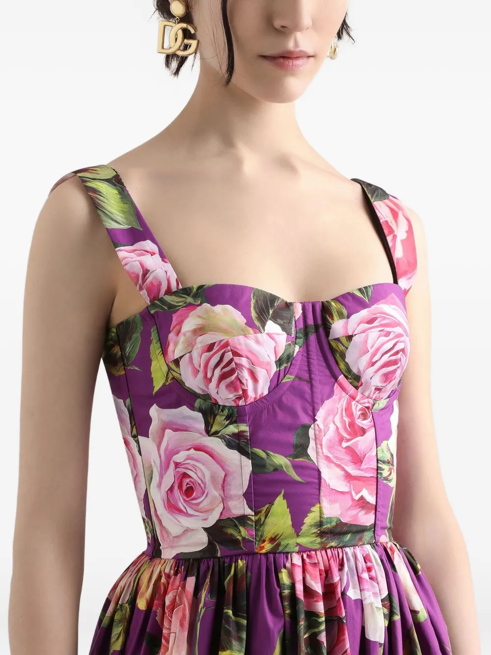 Dolce & Gabbana Rose-print Midi Dress In Multi
