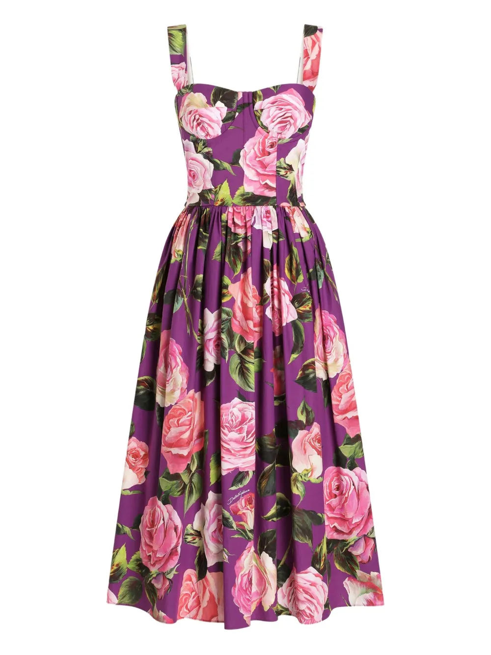 Dolce & Gabbana Rose-print Midi Dress In Multi