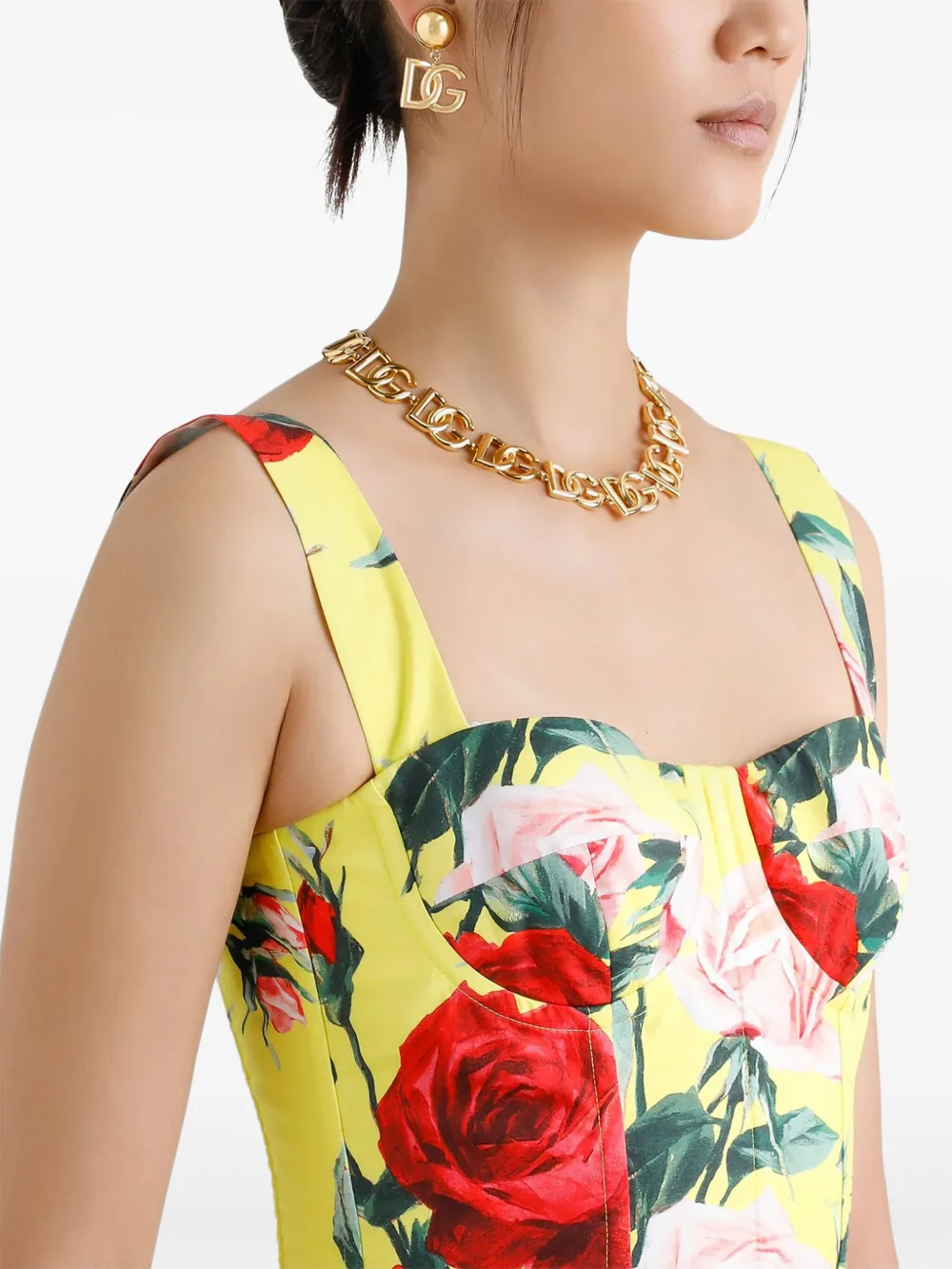 Dolce & Gabbana Floral-print Midi Dress In Yellow