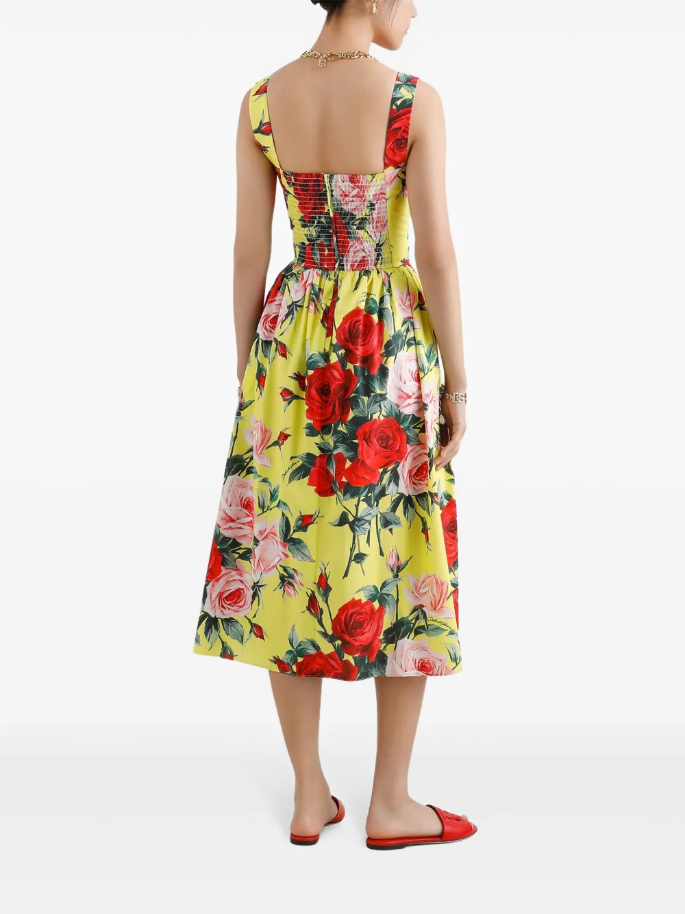 Dolce & Gabbana Floral-print Midi Dress In Yellow