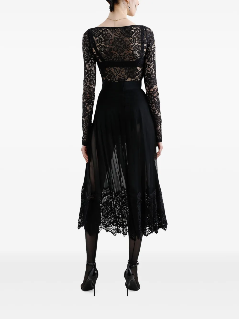 Dolce & Gabbana Top met sweetheart hals en bloemenkant Zwart